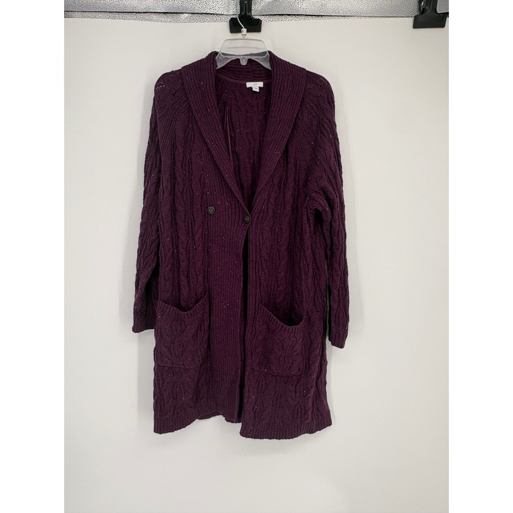 J. Jill Cardigan Women XL Purple Cable Knit Shawl Collar Longline Sweater
